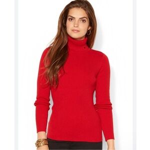 NWT Lauren Ralph Lauren Long Sleeve Ribbed Turtleneck Sweater, Rich Red, Size 1X
